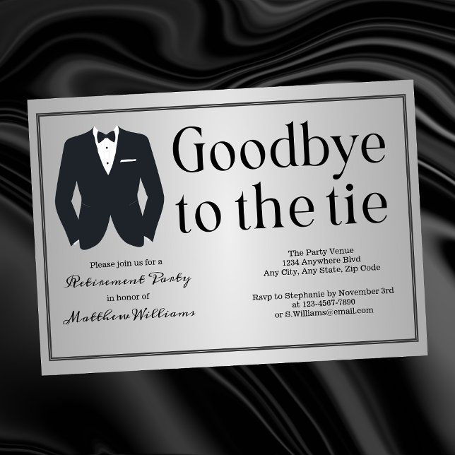 Formellt Silver Black Tie Tuxedo Pension Party Inbjudningar (Skapare uppladdad)