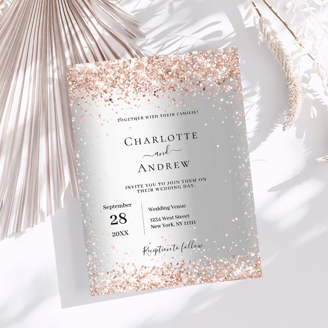 Formellt silver rose gold bröllopsinbjudande på bu (Skapare uppladdad)