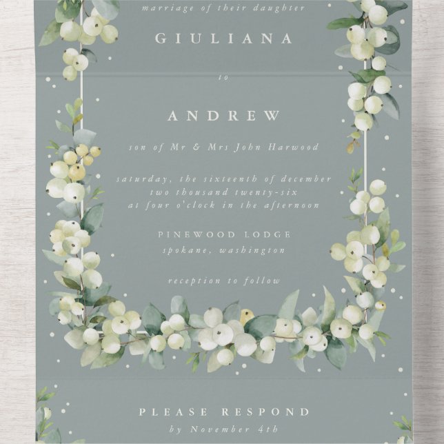 Formellt sofoam Snowberry+Eucalyptus Winter Weddin (Insida mitt)