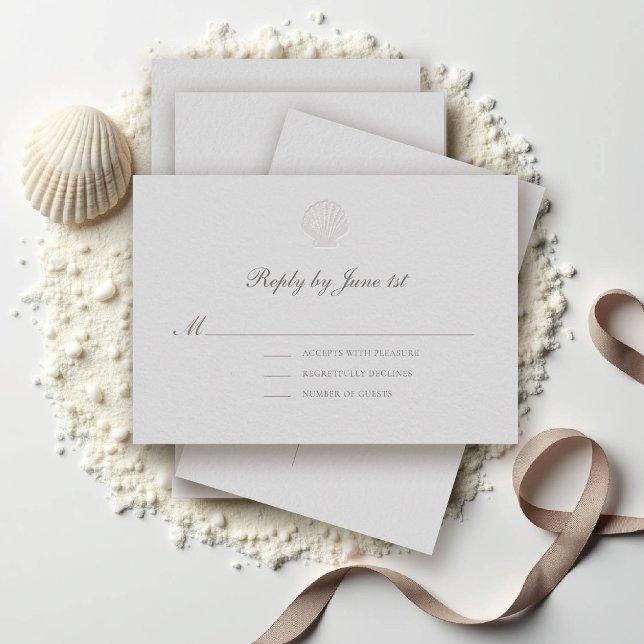 Formellt svar på Nautisk kustnära Snäcka Bröllop (nautical wedding rsvp reply coastal modern classic formal traditional elegant shell medium ivory)