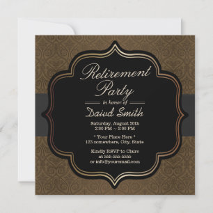 Formellt svart band Brown Damask Pension Party Inbjudningar