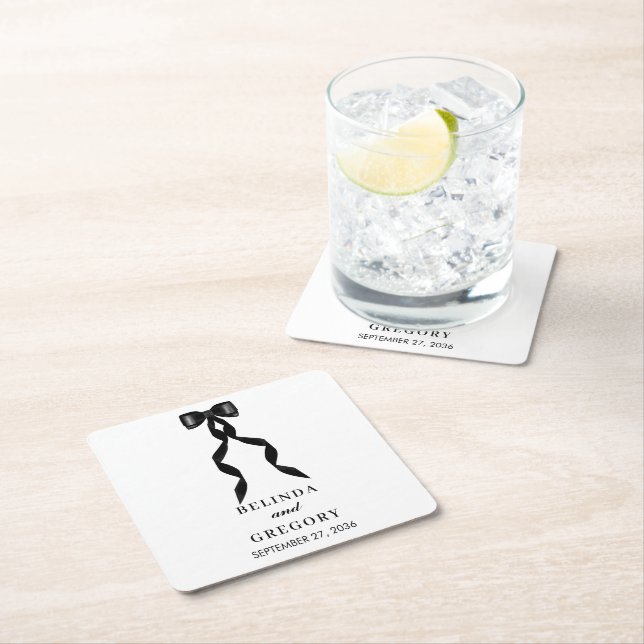 Formellt svart band Elegant bröllop Underlägg Papper Kvadrat (Insitu)