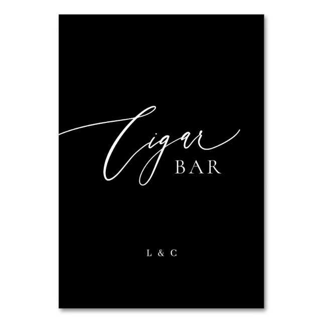 Formellt svart kalligrafi Bröllop Cigar Pub-tecken Bordsnummer (Framsidan)
