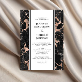 Formellt svart och Ro Guld Marble Virtuellare Bröl Inbjudningar