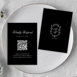 Formellt svart QR-kod, monogram Crest Wedding OSA Kort