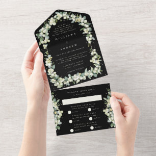 Formellt svart snöbär+eukalyptus Winter Wedding