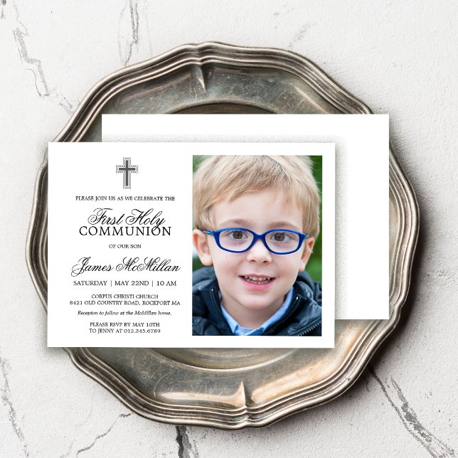 Formellt svart vit första gemenskap Foto Boy Inbjudningar (Skapare uppladdad)