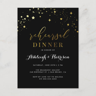 Formellt svartvitt och Guld-konfetti Rehearsal-mid Inbjudan Vykort