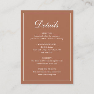 Formellt traditionell Terracotta Elegant bröllop Tilläggskort