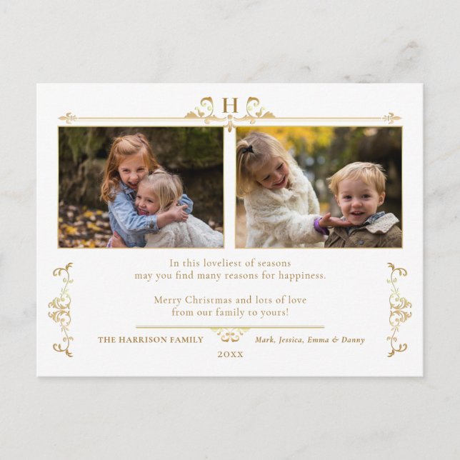 Formellt tvåfoto för Guld Elegance Vykort (Framsida)