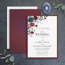 Formellt vattenfärgsskript för Burgundy & Navy Blo Inbjudningar