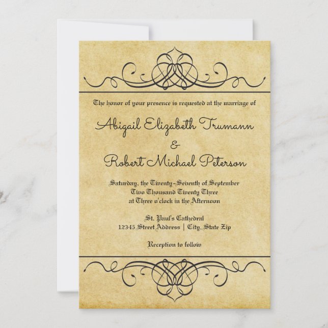 Formellt Vintage Flourish-papper - 5x7 bröllopsinb Inbjudningar (Framsida)