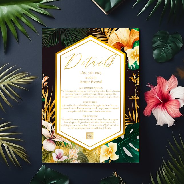 Formellt visitkort för information om tropisk dest OSA kort (Stunning Tropical Destination Wedding Details Card)
