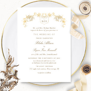 Formellt vita och Guld Enchanting Monogram Bröllop Inbjudningar