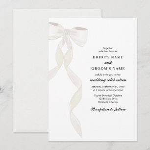 Formellt vitt fält Ribbon Elegant bröllop Inbjudningar