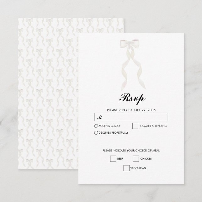 Formellt vitt fält Ribbon Elegant bröllop OSA Kort (Fram/baksida)