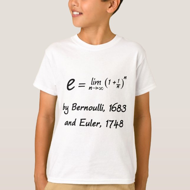 Formeln för e, vid Bernoulli och Euler T-shirt (Framsida)
