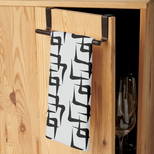 Formen in Schwarz auf hellgrauem Hintergrund Kökshandduk (Thirds Fold)