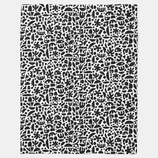 Former, Abstrakt 140821 - svartvitt Fleecefilt (Framsidan)