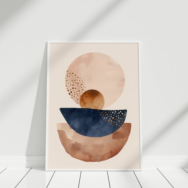  former för vattenfärgsflottan Terracotta-Abstrakt Poster (Watercolor Navy Terracotta Blush Abstract Shapes Poster in a white frame.)