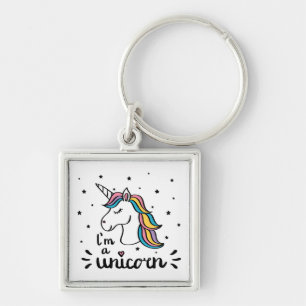 Förmiddag för Unicorn I en Unicorn Fyrkantig Silverfärgad Nyckelring