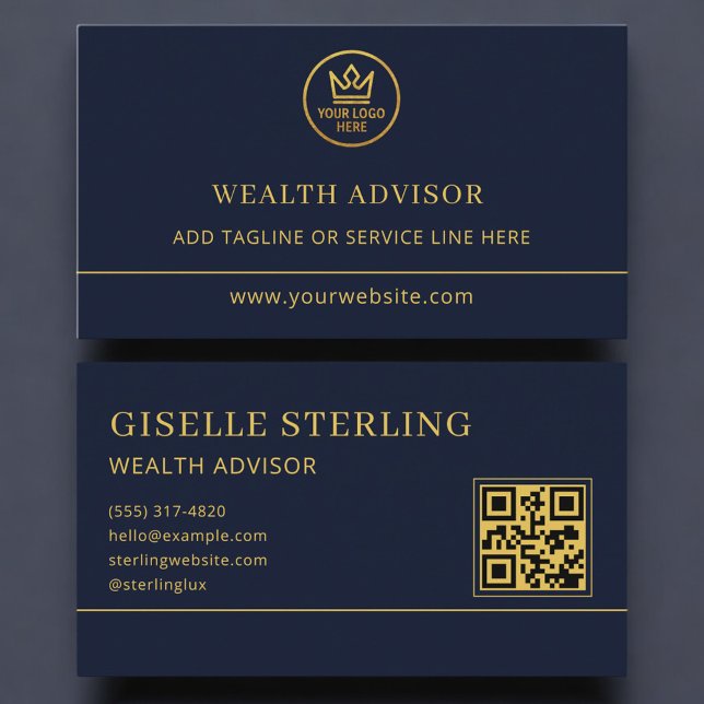 Förmögenhetsrådgivare Blue Gold Logo QR-kod Visitkort (Skapare uppladdad)