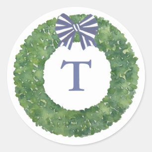 Förmonogrammerad krans med band kuvert sigill runt klistermärke