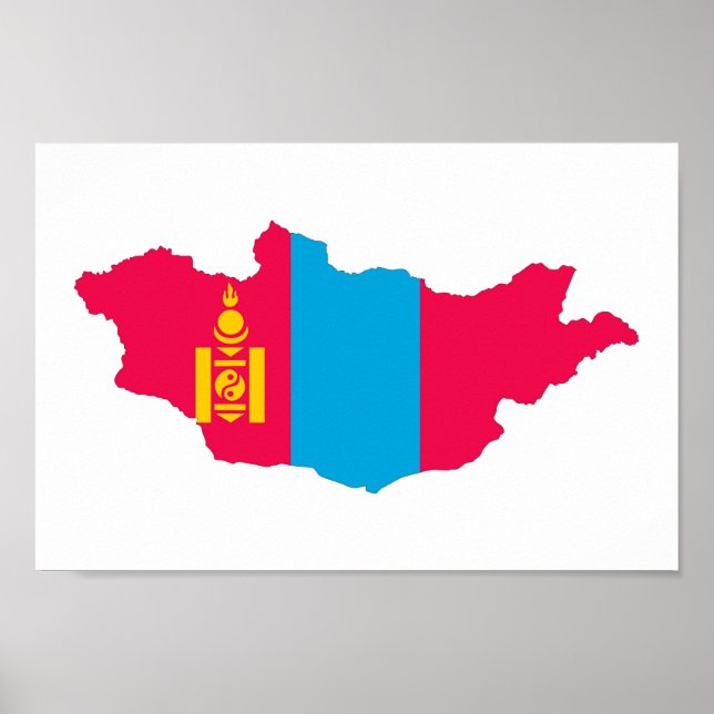 Formsymbolen karta i Mongoliet land flagga Poster (Framsidan)
