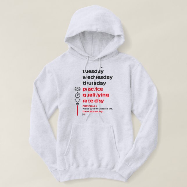FORMULA 1 RACE WEEK WHITE HOODIE (Design framsida)