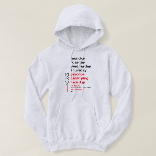FORMULA 1 RACE WEEK WHITE HOODIE (Design framsida)