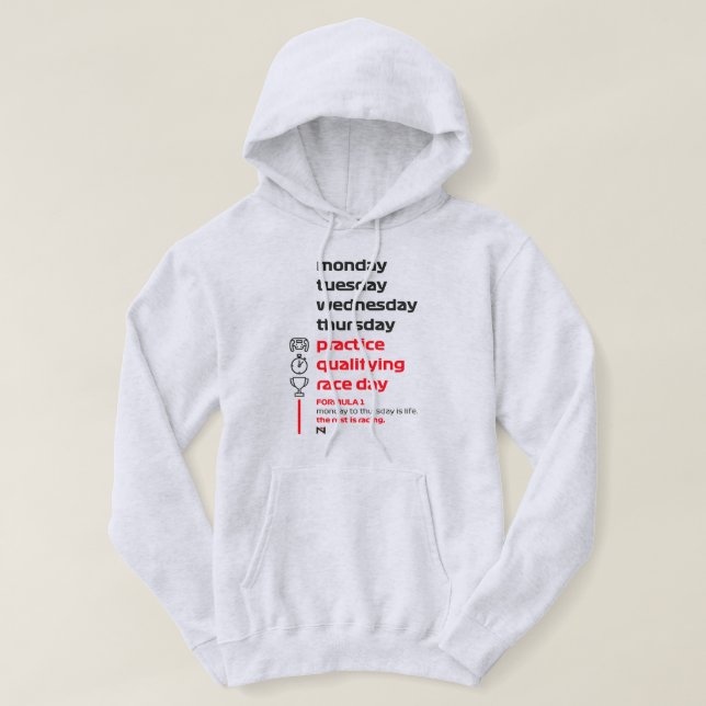FORMULA 1 RACE WEEK WHITE HOODIE (Design framsida)