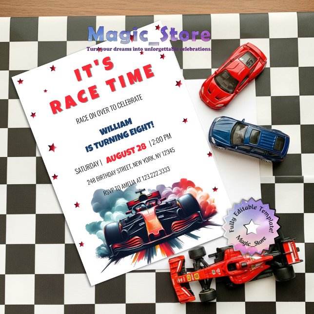 Formula Race Car Red Smoke Stars F1 Birthday Inbjudningar (Skapare uppladdad)