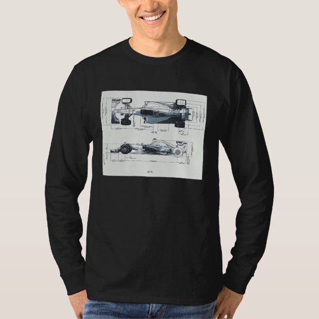 Formula Racing Car Blueprint Mechanical Engineerin T Shirt (Framsida)