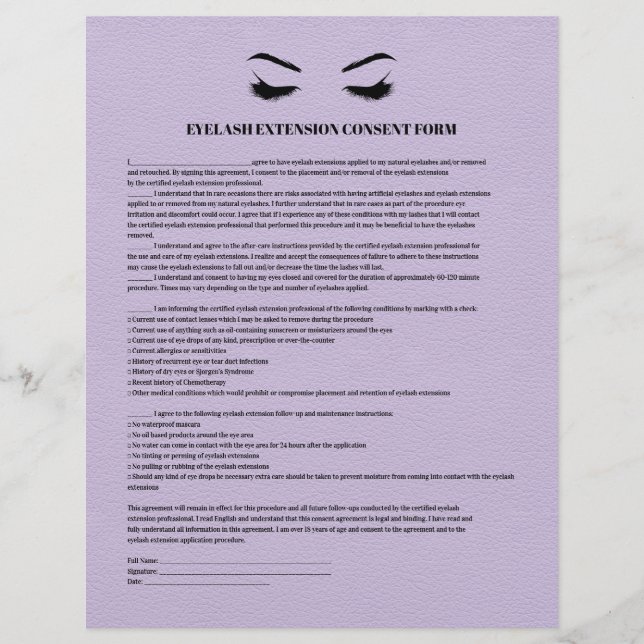 FORMULÄR FÖR FÖRLÄNGNING AV LILAC-läder EYELASH Reklamblad (Framsidan)