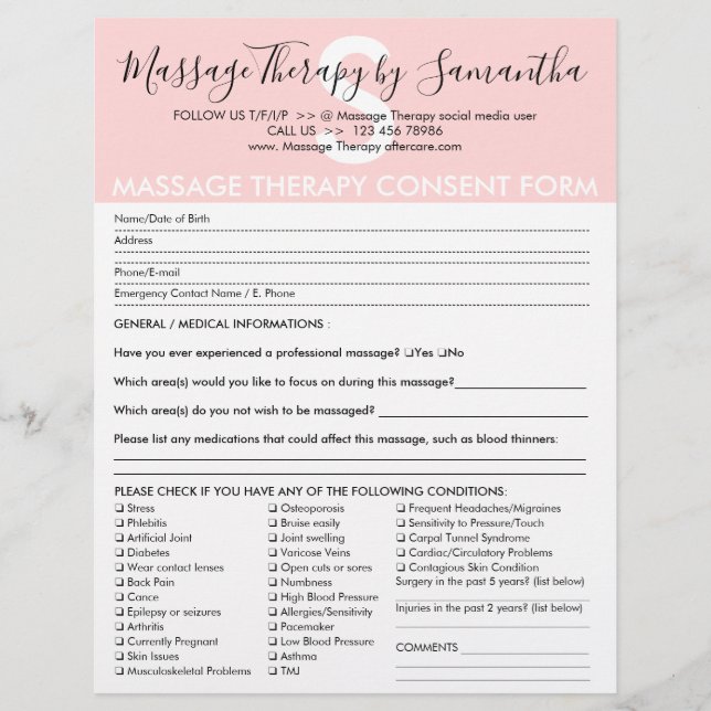 Formulär för medgivande och budget för massagetera reklamblad (Framsidan)