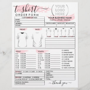 Formulär för T-shirt-utskriftsbeställning för rosa Reklamblad
