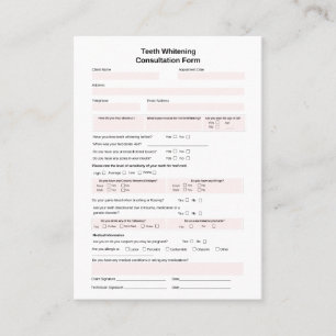 Formulär för tjugonde Whitening Consultation Visitkort