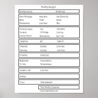 Formulär Månadsbudget. Spåra dina månadsutgifter Poster