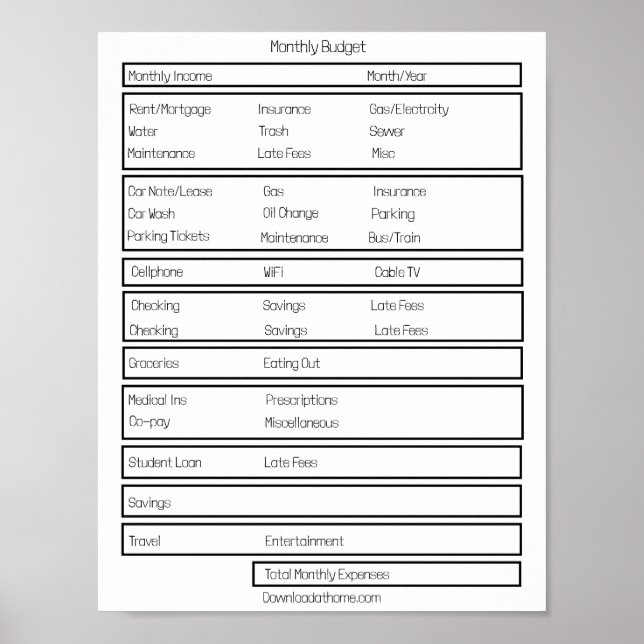 Formulär Månadsbudget. Spåra dina månadsutgifter Poster (Framsidan)