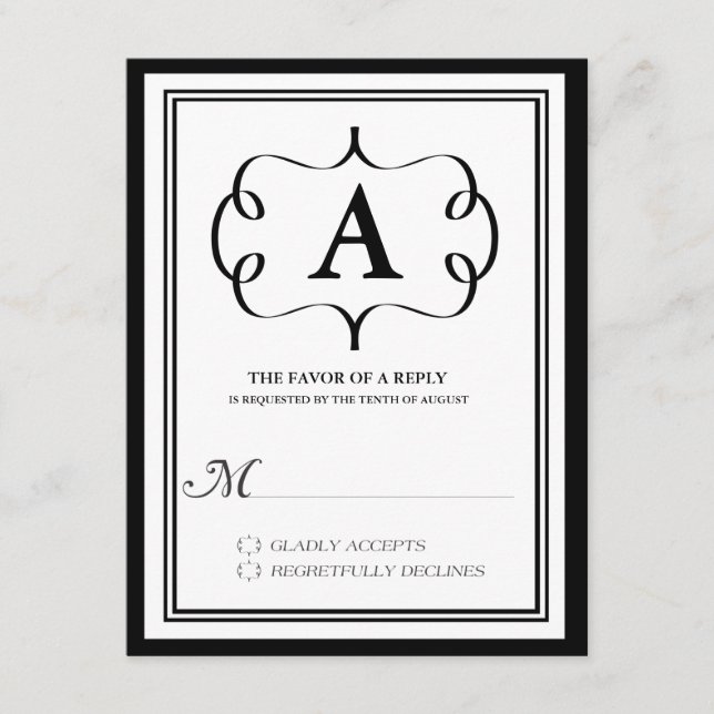 Formulär Svarskort med Monogram i Svart OSA Kort (Framsida)