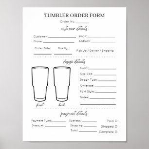 Formulärlista för enkel Tumbler-order för Kopp i M Poster