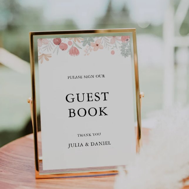 Formulärmall för Bröllop Guest Bok Inbjudningar (Wildflower Wedding Guest Book Sign Template)