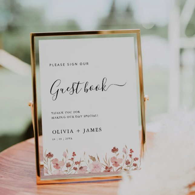 Formulärmall för Bröllop Guest Bok Inbjudningar (Wildflower Wedding Guest Book Sign Template)
