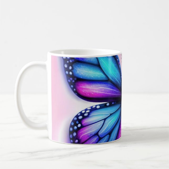 Förnämd blomma: där fjärilar dansar mellan flo kaffemugg (Vänster)