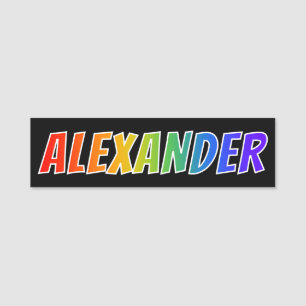 Förnamn "ALEXANDER": Rolig regnbågefärgläggnin Namnbricka