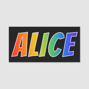 Förnamn "ALICE": Rolig regnbågefärgläggning Namnbricka