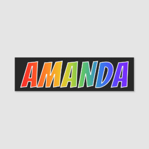 Förnamn "AMANDA": Rolig regnbågefärgläggning Namnbricka