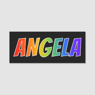 Förnamn "ANGELA": Rolig regnbågefärgläggning Namnbricka