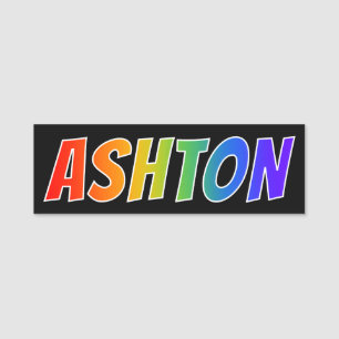 Förnamn "ASHTON": Rolig regnbågefärgläggning Namnbricka