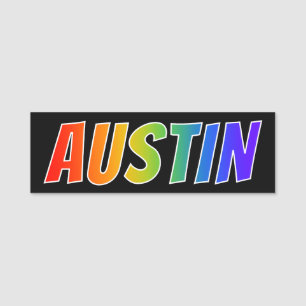 Förnamn "AUSTIN": Rolig regnbågefärgläggning Namnbricka